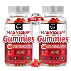 magnesium glycinate gummies 400mg, magnesium l-threonate 200mg - chelated magnesium potassium complex supplement with vitd, b6, coq10, supports for memory, calm, mood & sleep - 60 count (pack of 2)