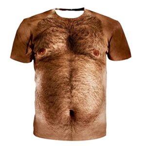 novelty tops for mens fashion 3d muscle printed t-shirt 2023 casual summer tees short sleeve pullover blouse for men brown