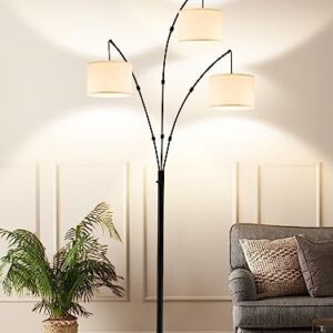 LEDIARY 3 Light Arc Floor Lamp, 82.7" Modern Black Floor Lamp for Living Room, 2400LM Tall Standing Lamp, Mid Century Tree Floor Lamp for Bedroom Office, 3 LED Bulbs Included