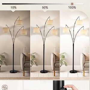 LEDIARY 3 Light Arc Floor Lamp, 82.7" Modern Black Floor Lamp for Living Room, 2400LM Tall Standing Lamp, Mid Century Tree Floor Lamp for Bedroom Office, 3 LED Bulbs Included