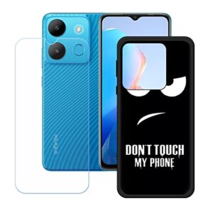 fzzszs case for infinix smart 7 + tempered glass screen protector protective film,soft gel black case shell tpu silicone protection phone cover for infinix smart 7 (6.6") - ke10