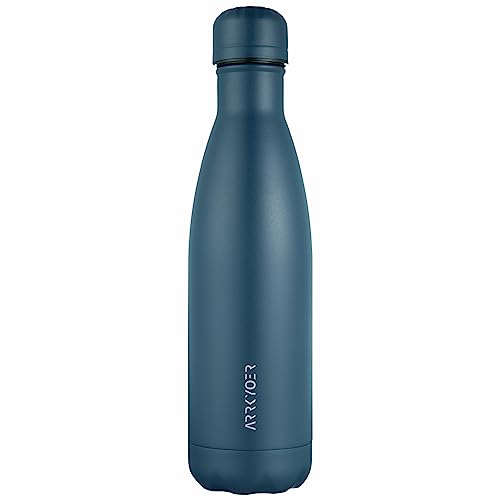 Stainless Steel Insulated Water Bottle, 17oz Metal Thermos Water Bottles, Leak Proof BPA-Free Dishwasher Safe Reusable Flask for Sports Travel, Navy Blue