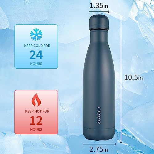 Stainless Steel Insulated Water Bottle, 17oz Metal Thermos Water Bottles, Leak Proof BPA-Free Dishwasher Safe Reusable Flask for Sports Travel, Navy Blue