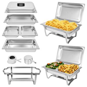 ornkat food warmers for parties [2 pack] 8qt stainless steel chafing dish buffet set,party wedding event warming trays for food with 1*full tray+2*half trays