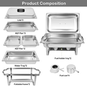 ORNKAT Food Warmers For Parties [2 Pack] 8QT Stainless Steel Chafing Dish Buffet Set,Party Wedding Event Warming Trays For Food With 1*Full Tray+2*Half Trays