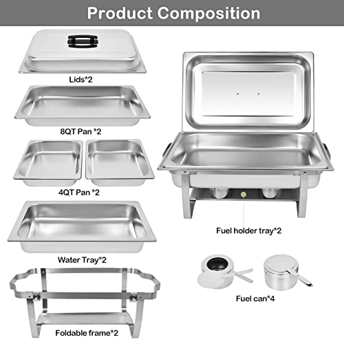 ORNKAT Food Warmers For Parties [2 Pack] 8QT Stainless Steel Chafing Dish Buffet Set,Party Wedding Event Warming Trays For Food With 1*Full Tray+2*Half Trays