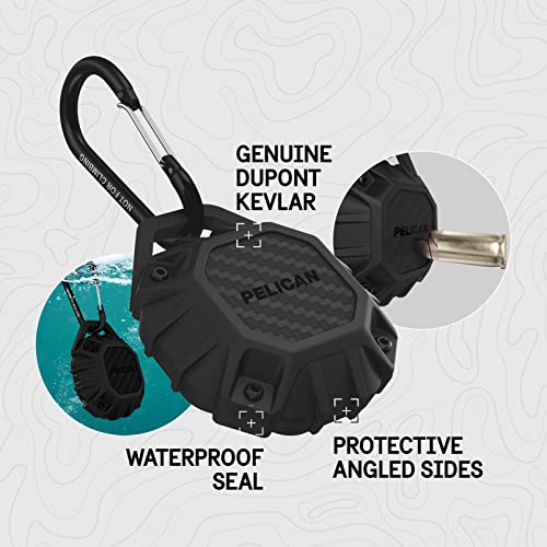 Pelican Marine AirTag Holder - Waterproof AirTag Keychain w/Carabiner Clip [Impact Resistant] [Travel Essentials] Protective Kevlar Apple Air Tag Case for Dog Collar, Backpack, Keys, Luggage - Black