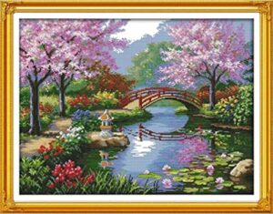 dimensean stamped cross stitch kits full range of embroidery patterns starter kits for beginners adult or kids diy cross stitches needlepoint kits 11ct-park scenery 15.7x21.3 inch