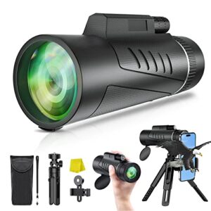 monocular telescope for smartphone, 80x100 high-power hd compact monocular night vision, half binocular weight small monocular for adults hunting birding star sky watching with phone adapter & tripod