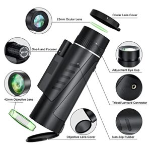 Monocular Telescope for Smartphone, 80x100 High-Power HD Compact Monocular Night Vision, Half Binocular Weight Small Monocular for Adults Hunting Birding Star Sky Watching with Phone Adapter & Tripod