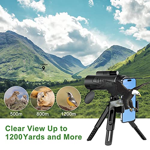 Monocular Telescope for Smartphone, 80x100 High-Power HD Compact Monocular Night Vision, Half Binocular Weight Small Monocular for Adults Hunting Birding Star Sky Watching with Phone Adapter & Tripod