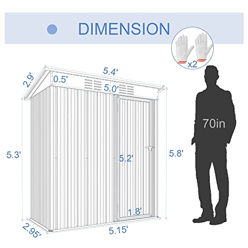 Hootata 5' × 3' Metal Outdoor Storage Shed with Door & Lock, Galvanized Waterproof Garden Storage Tool Shed for Backyard Patio,White-Yellow