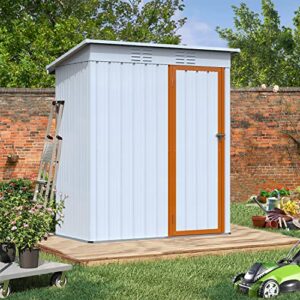 Hootata 5' × 3' Metal Outdoor Storage Shed with Door & Lock, Galvanized Waterproof Garden Storage Tool Shed for Backyard Patio,White-Yellow