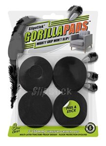 slipstick gorillapads non slip furniture pads/gripper feet floor protectors (set of 8) premium 2 inch round self adhesive rubber stoppers for furniture legs, black, cb151