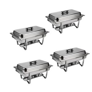 4 packs chafing dish buffet set: 9 qt stainless steel food warmer - 9 quart buffet servers with fuel holder & water pan - chafer set for banquet parties even catering wedding (4 packs)