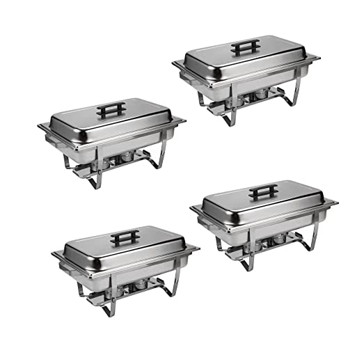 4 Packs Chafing Dish Buffet Set: 9 QT Stainless Steel Food Warmer - 9 Quart Buffet Servers with Fuel Holder & Water Pan - Chafer Set for Banquet Parties Even Catering Wedding (4 Packs)