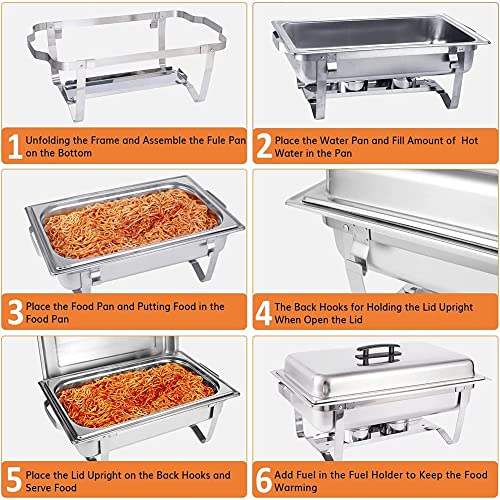 4 Packs Chafing Dish Buffet Set: 9 QT Stainless Steel Food Warmer - 9 Quart Buffet Servers with Fuel Holder & Water Pan - Chafer Set for Banquet Parties Even Catering Wedding (4 Packs)