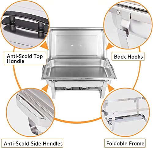 4 Packs Chafing Dish Buffet Set: 9 QT Stainless Steel Food Warmer - 9 Quart Buffet Servers with Fuel Holder & Water Pan - Chafer Set for Banquet Parties Even Catering Wedding (4 Packs)