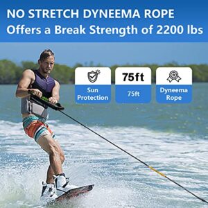 MUMUBOAT Dyneema Wakeboard Rope 75ft, No Stretch Wakeboard Rope and Handle Water Ski Rope for Watersports, 4 Sections Floating Wakeboard Tow Rope for Kneeboarding and Wakesurfing