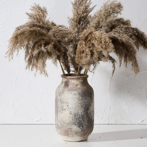 SIDUCAL Rustic Ceramic Farmhouse Flower Large Vase, Whitewashed Terra Cotta Vase, Pottery Decorative Flower Vase for Home Decor, Table, Living Room Decoration, Shelf Decor, Mantel, 9.5 Inch, Terra