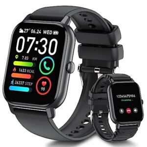 smart watch with bluetooth call (answer/make call), 1.85" ultra large hd screen, 100+ sports mode 2023 smart watches for men women, ip68 waterproof fitness tracker with heart rate sleep monitor, black