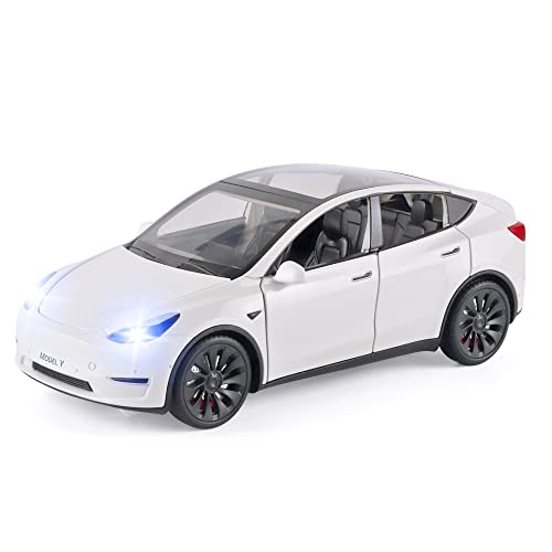 OANMYJJO Toy Cars Model Y 1/24 Zinc Alloy Diecast Metal Model Car, Pull Back Toy Model with Light and Music, Suitable for Children Aged 3 and Above as Gifts(Model Y White)