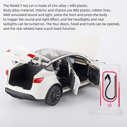 OANMYJJO Toy Cars Model Y 1/24 Zinc Alloy Diecast Metal Model Car, Pull Back Toy Model with Light and Music, Suitable for Children Aged 3 and Above as Gifts(Model Y White)