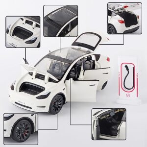 OANMYJJO Toy Cars Model Y 1/24 Zinc Alloy Diecast Metal Model Car, Pull Back Toy Model with Light and Music, Suitable for Children Aged 3 and Above as Gifts(Model Y White)