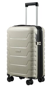 luggex carbon fiber pattern carry-on luggage 22x14x9 - impact-resistant pp material - high rebound toughness & anti-explosion zipper(champagne suitcase)