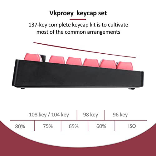 VKPROEY PBT Keycaps 134 Keys Dye-Sublimation XDA Profile Custom Keycaps with Keycap Puller for 61/64/68/84/87/96/98/104/108 Gateron MX Switches Mechanical Gaming Keyboard