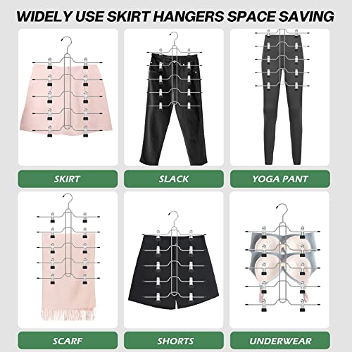 Pants Skirt Hangers Space Saving - DOIOWN Skirt Hangers for Women 5 Tier Pants Skirt Hangers with Clips Non Slip Metal Clothes Hangers for Jeans, Scarf, Shorts Closet Organizers and Storage 3 Pack