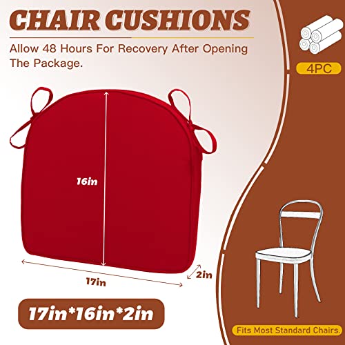Focuprodu Set of 4 Pack Kitchen Chair Cushions.17x16 Inchs Soft Indoor/Outdoor Chair Cushions for Kitchen Dining Chairs,Office Chair,Removable and Replaceable Outdoor Seat Cushions. (Red)