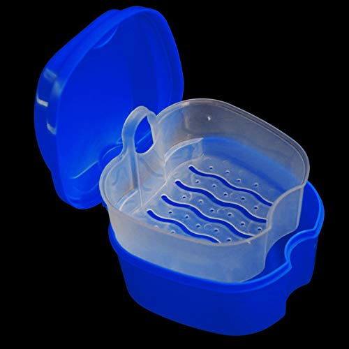 Denture Bath with strainer cleaner Case Cup Box Holder Storage Soak Container for Dentures, Clear Braces, Mouth Guard, Night Guard & Retainers,Traveling (White)