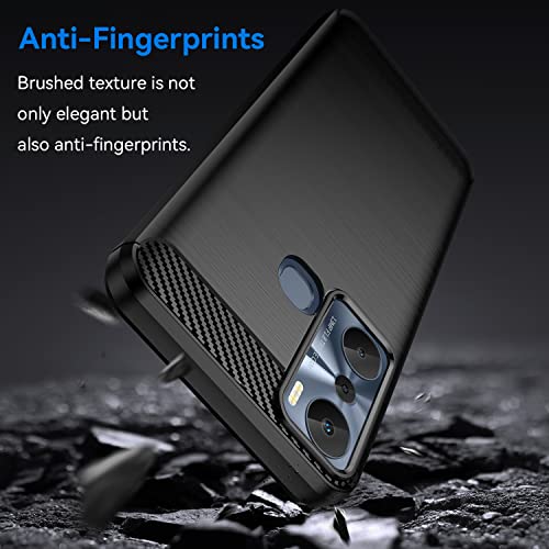 YZKJSZ Case for Infinix Hot 20i + Screen Protector Tempered Glass Protective Film - Soft Gel Carbon Fiber TPU Cover for Infinix Hot 20i (6.6") - Black