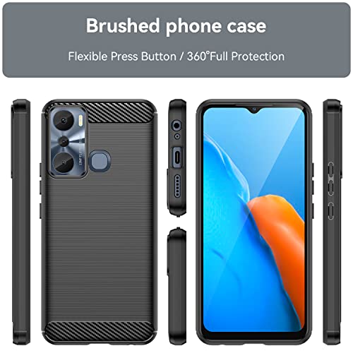 YZKJSZ Case for Infinix Hot 20i + Screen Protector Tempered Glass Protective Film - Soft Gel Carbon Fiber TPU Cover for Infinix Hot 20i (6.6") - Black