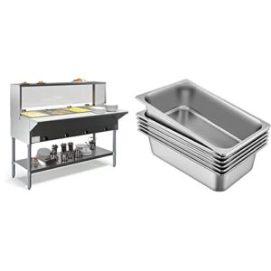 koolmore 4-pan open well commercial electric stainless steel steam table food warmer for buffets with sneeze guard & mophorn hotel pan full size 6-inch, steam table pan 6 pack