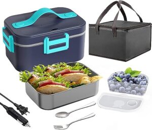 electric lunch box food heater, 2 in 1 portable food warmer lunch box 1.8l for truckers home work adults, leakproof removable stainless steel container, 12v 24v 110v 75w faster heating