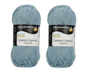 2 skein schachenmayr catania glamour originals yarn, sparkle cotton metallic soft yarn, easy crochet smc catania yarn, 2-fine shiny knit yarn, glitter cotton yarn pack (152-blue)