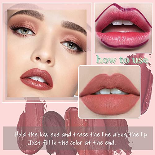 3 Piece Nude Matte Lipstick Set,Natural Nude Lipstick Velvet Air Moisture Smooth Crayon Lip Stain,Matte Lipstick 24 Hour Superstay,Long Lasting Waterproof Lip Gloss Lipstick for Women Makeup(Set C)