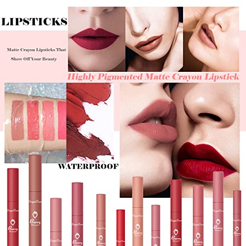 3 Piece Nude Matte Lipstick Set,Natural Nude Lipstick Velvet Air Moisture Smooth Crayon Lip Stain,Matte Lipstick 24 Hour Superstay,Long Lasting Waterproof Lip Gloss Lipstick for Women Makeup(Set C)