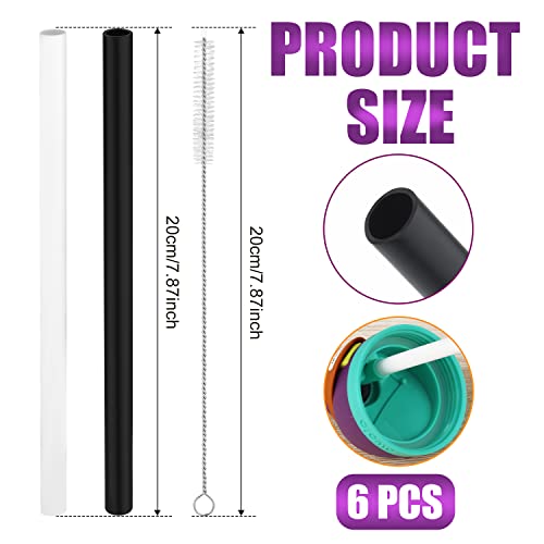 Replacement Straws for Owala FreeSip 24oz, 6pcs Reusable Plastic Straws with Cleaning Brush for Owala Flip Insulated Stainless Steel Water Bottle 24 oz, Tumbler Accessories Parts (Black and White)