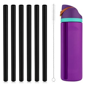 6pcs replacement straws for owala freesip 24 oz, reusable plastic straws with cleaning brush for owala flip 24oz insulated water bottle tumbler accessories (black)