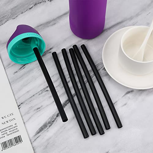 6pcs Replacement Straws for Owala FreeSip 24 oz, Reusable Plastic Straws with Cleaning Brush for Owala Flip 24oz Insulated Water Bottle Tumbler Accessories (Black)