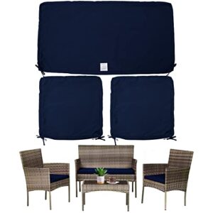 3pack outdoor patio seat cushion replacement covers fit for 4pieces wicker rattan furniture conversation set loveseat chairs sofa,splashproof fadeless,36x18x2,18x18x2,navy-not filler