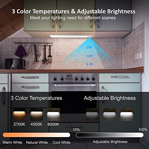 Benreom Under Cabinet Lights with 3 Color Temperatures, Rechargeable Battery Operated Lights, Wireless Motion Sensor Light Indoor, 64 LED Under Cabinet Lighting, Closet Lights for Kitchen, Counter