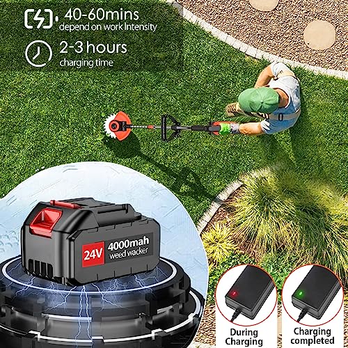 Electric Cordless Weed Wacker Grass Trimmer Battery Powered 24V 4.0Ah, 3-in-1Lightweight Weed Eater/Lawn Edger, 3 Kinds of Speed/Cutting Angle/Height Adjustment String Trimmer for Garden and Yard