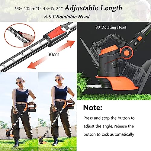 Electric Cordless Weed Wacker Grass Trimmer Battery Powered 24V 4.0Ah, 3-in-1Lightweight Weed Eater/Lawn Edger, 3 Kinds of Speed/Cutting Angle/Height Adjustment String Trimmer for Garden and Yard