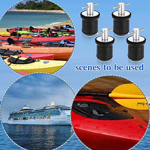 4 Pcs Boat Plug T Handle Boat Drain Plug for 1 Inch Diameter Drains Stainless Steel Handle Boat Drain Twist Plug Marine Boat Rubber Plug Accessories