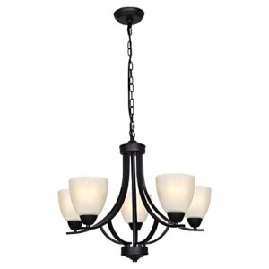 bonlicht traditional chandelier black 5 light modern pendant lights with alabaster glass, industrial vintage dining room lighting fixtures hanging flush mount ceiling light for bedroom kitchen island