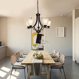 BONLICHT Traditional Chandelier Black 5 Light Modern Pendant Lights with Alabaster Glass, Industrial Vintage Dining Room Lighting Fixtures Hanging Flush Mount Ceiling Light for Bedroom Kitchen Island